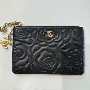 Chanel Black Camellia Embossed Small Clutch